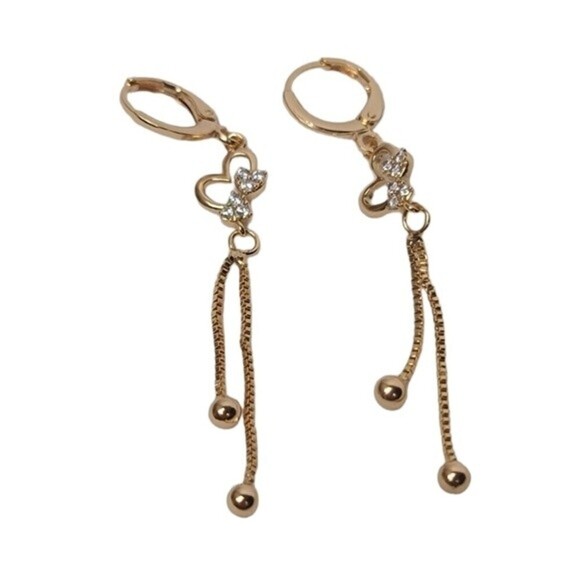 NWT Cubic Zirconia Heart & Chain Drop Down Dangle Earrings - Picture 1 of 5